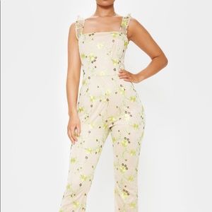 Floral Embroidered Flared Leg Jumpsuit